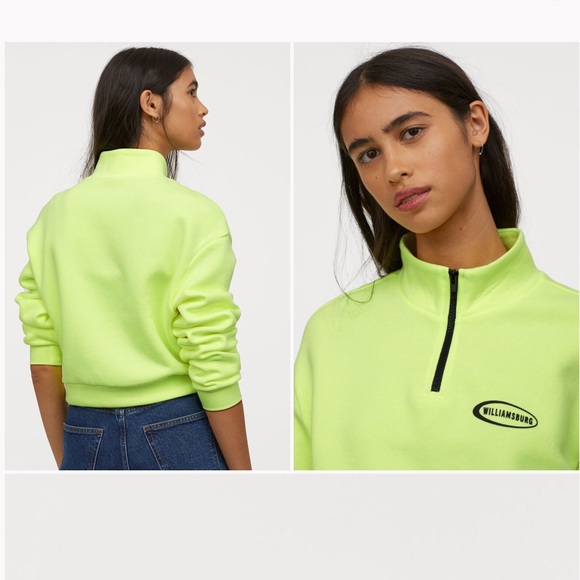 H&M women’s neon yellow quarter zip sweatshirt Size L - Picture 2 of 13